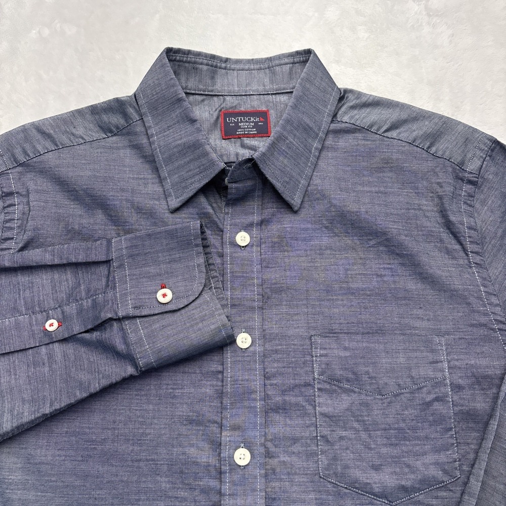 UNTUCKit Slim Fit Mens Medium Blue Chambray Long Sleeve Button Down Shirt